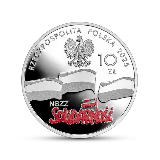 Moneta 10 zł 45. rocznica powstania NSZZ „Solidarność”