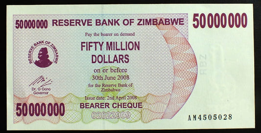 50 000 000 Dollars - Zimbabw4 2008 r.