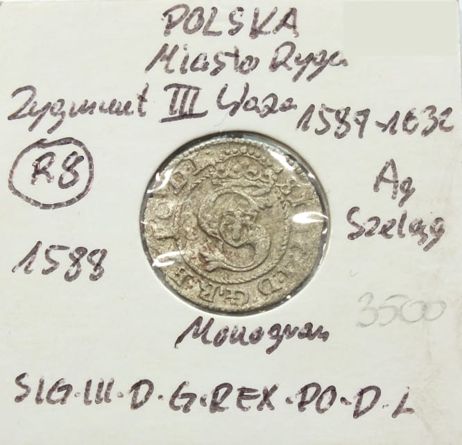 Szeląg Waza III 1588 Ryga R8!!