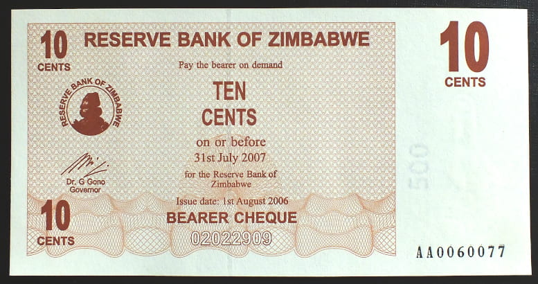 10 Cents - Zimbabwe 2007 r.
